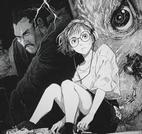漫画阅读场景插画，展示手机与书本上的漫画画面
